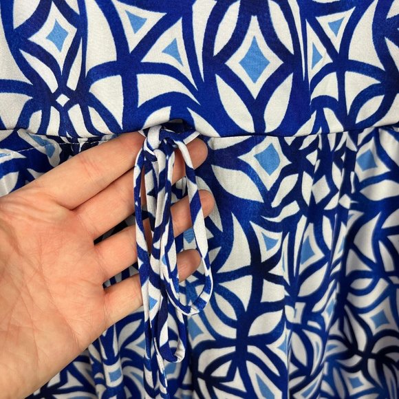 Chico's 3 Maxi Dress XL Blue White‎ Sleeveless Geo Print Jersey Knit Slit V-Neck - Picture 3 of 12